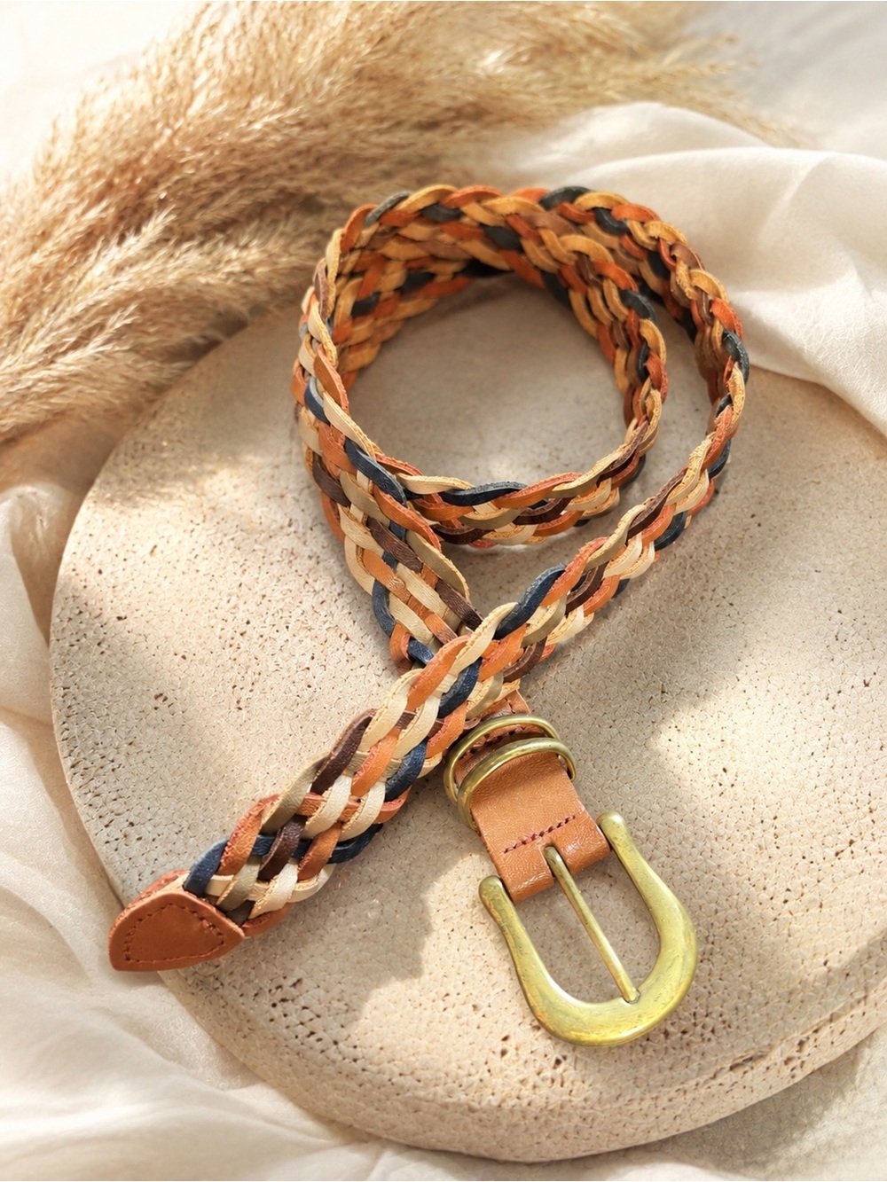 Colorful Braided Belt - Genuine Guatemalan Leather - Women's Size M/L